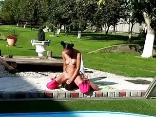 Teen punishing and fucking her coach by the pool BDSM