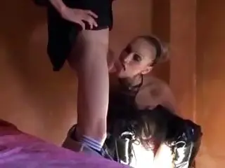 Submissive blonde slut in hardcore BDSM scene with kinky master
